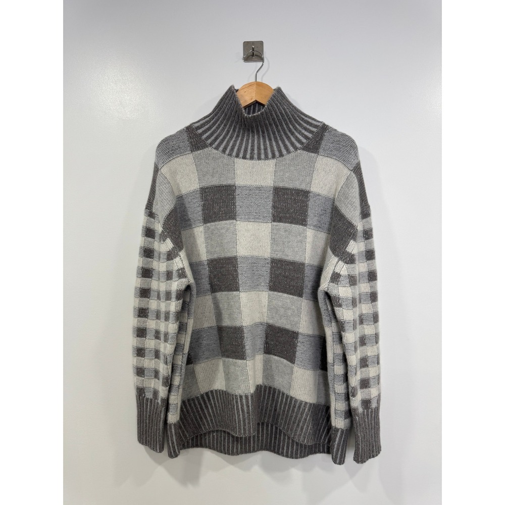 Naked Cashmere Women Grey Checkerboard Turtleneck Oversized Sweater Large